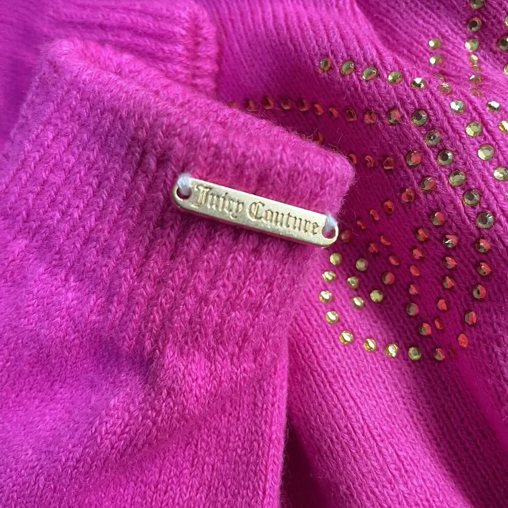 Juicy Couture Girls Pink Beanie Hat & Gloves Set Pom Pom Winter